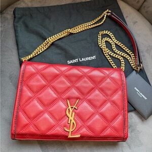 Yves Saint Laurent Monogram Becky Quilted Red Crossbody Bag gold hardware